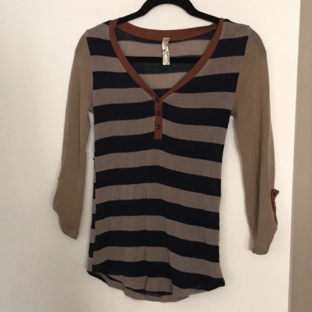 Navy and tan stripped knit top